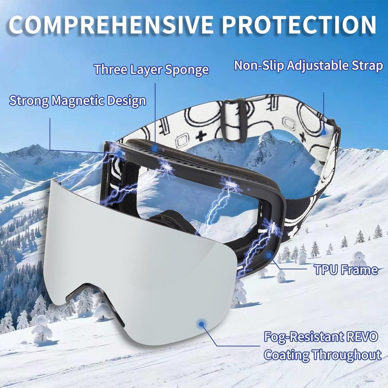 MXJ Gear Ski Goggles,OTG Snowboard Goggles Magnetic Interchangeable Lens,UV Protection Anti-fog,YH879B Snow Goggles for Men Women - Image 5